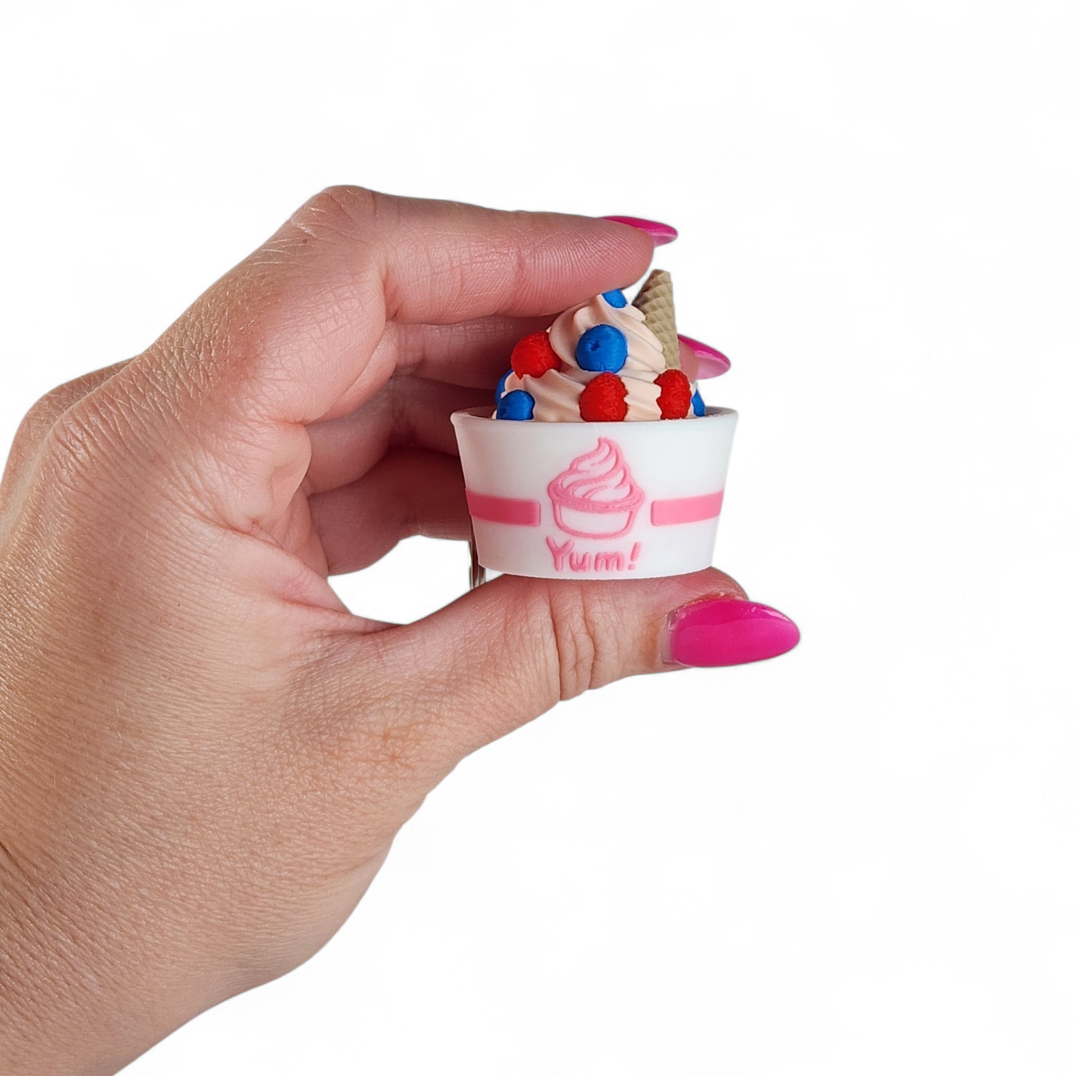 Berry Frozen Yogurt Clicker Keychain – Cute Sensory Fidget Keychain for Stress Relief & Bag Charm