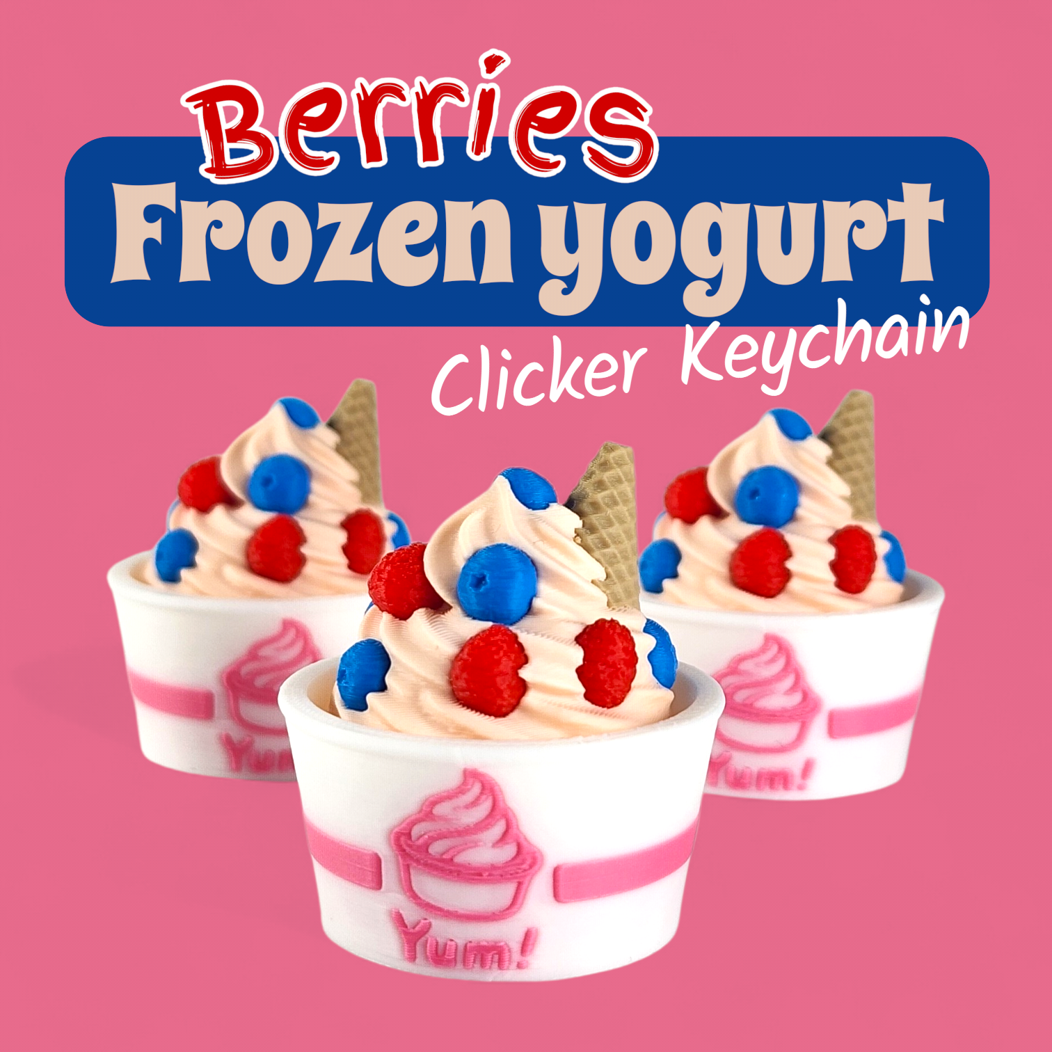 Berry Frozen Yogurt Clicker Keychain – Cute Sensory Fidget Keychain for Stress Relief & Bag Charm