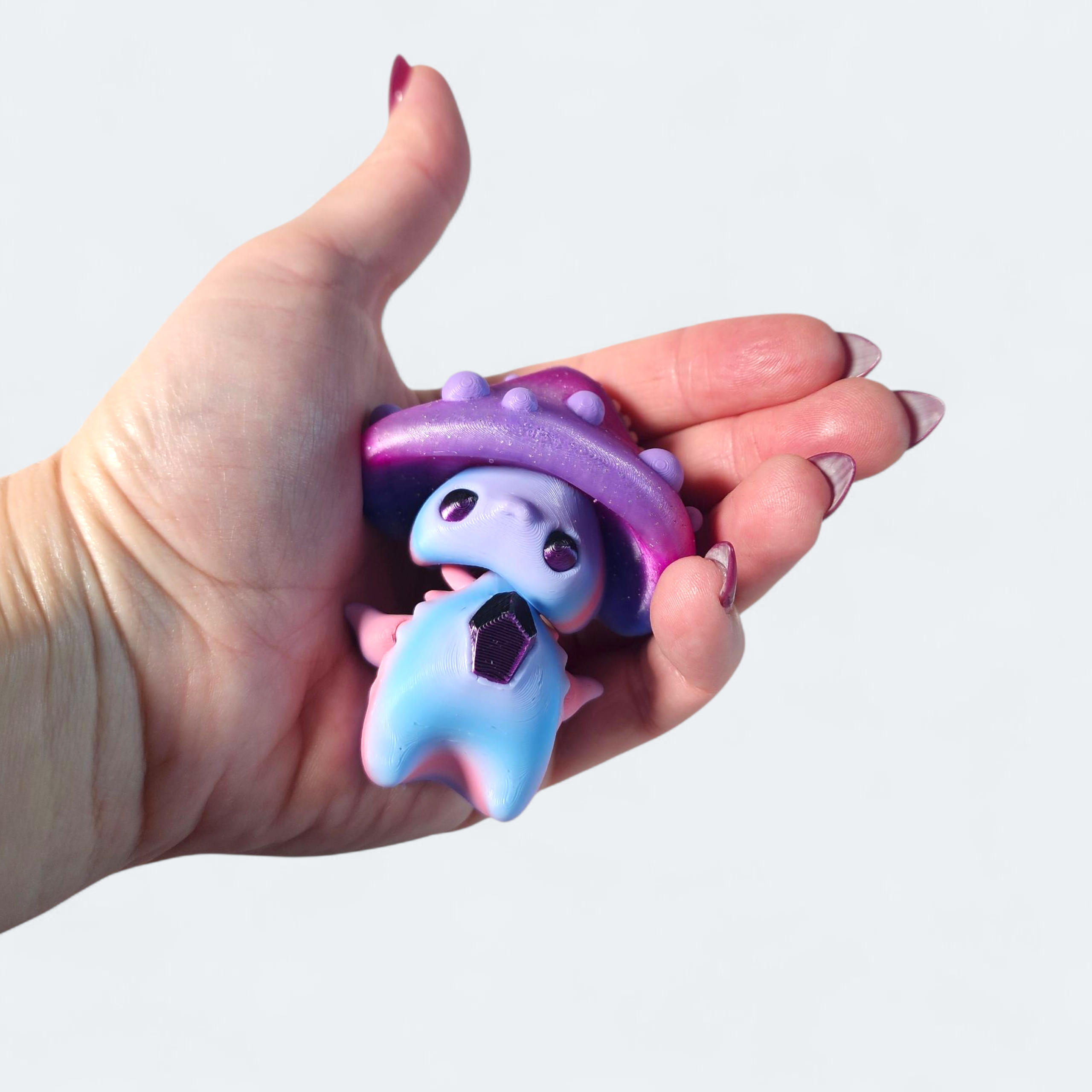 Handmade Glittery Mushroom Pixie Keychain – Purple & Blue Fidget Toy