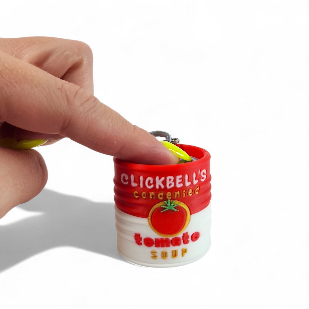 Tomato Soup Clicker Keychain – Cute Mini Food Fidget Toy, Sensory Clicker, Kawaii Keychain Gift