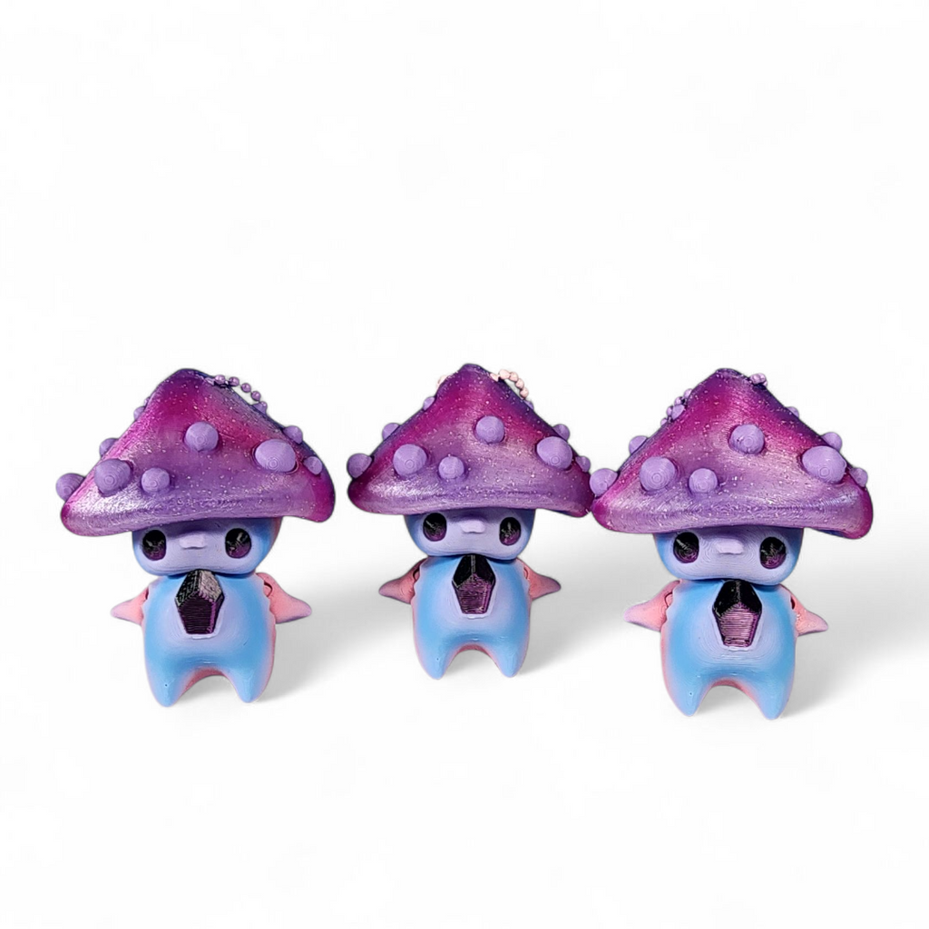Handmade Glittery Mushroom Pixie Keychain – Purple & Blue Fidget Toy