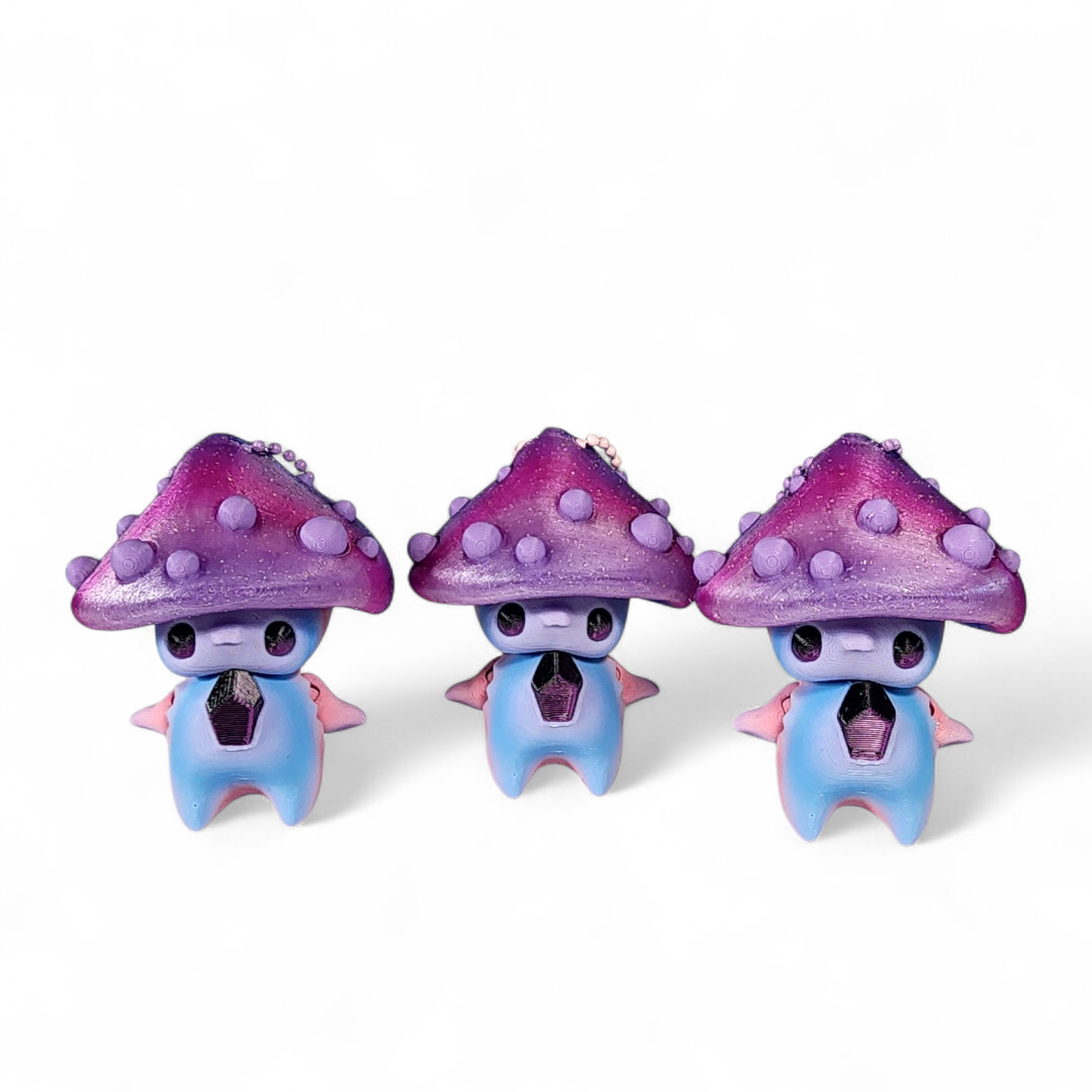 Handmade Glittery Mushroom Pixie Keychain – Purple & Blue Fidget Toy