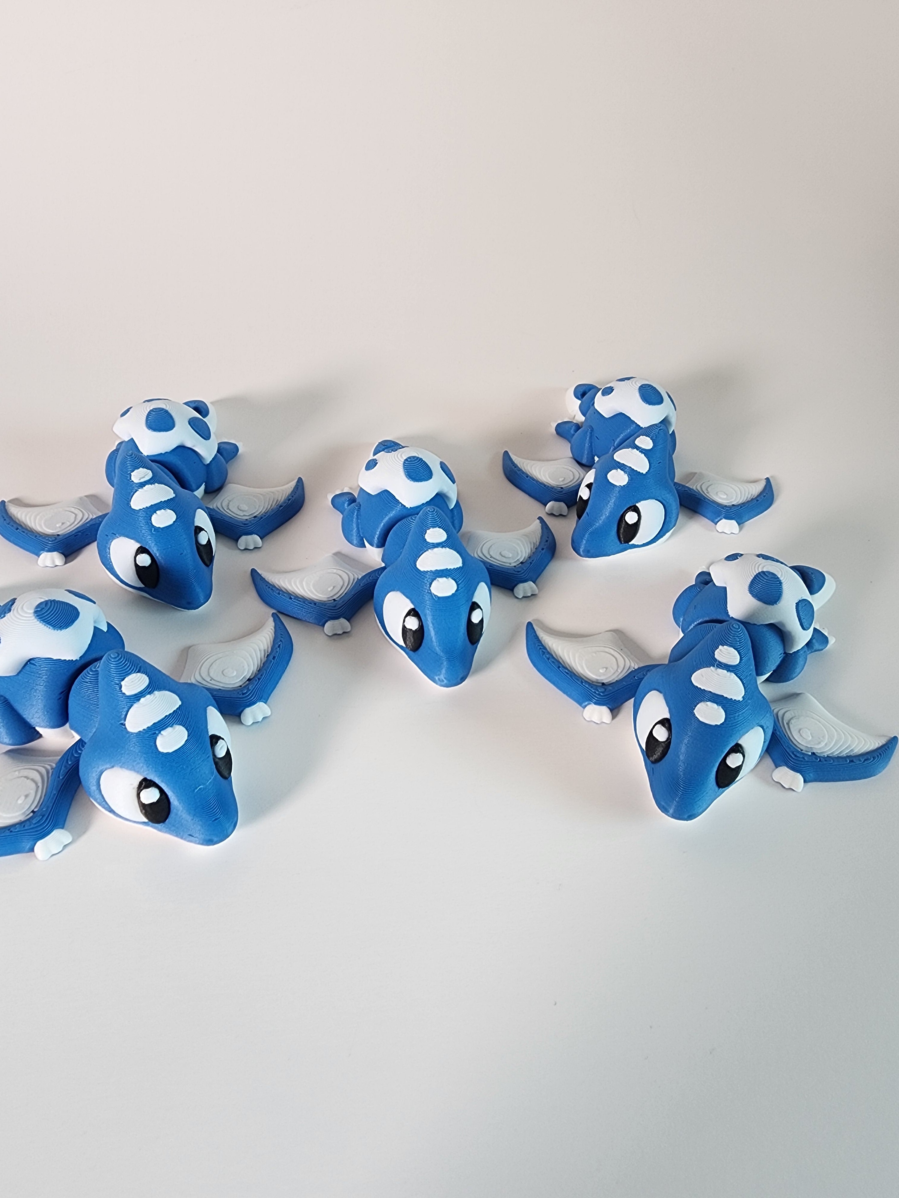 Articulated 3D Printed Baby Pterodactyl Toy: Blue Dino Hatchling