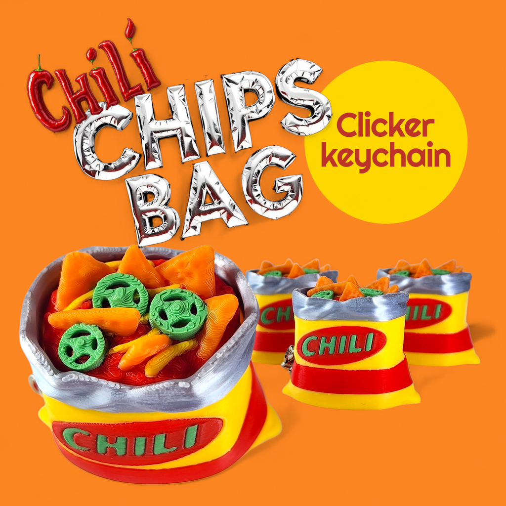 Chili Chips Bag Clicker Keychain | Mini Food Fidget Toy | Sensory Keychain | Cute Miniature Snack Toy | Neurodivergent Friendly Gift