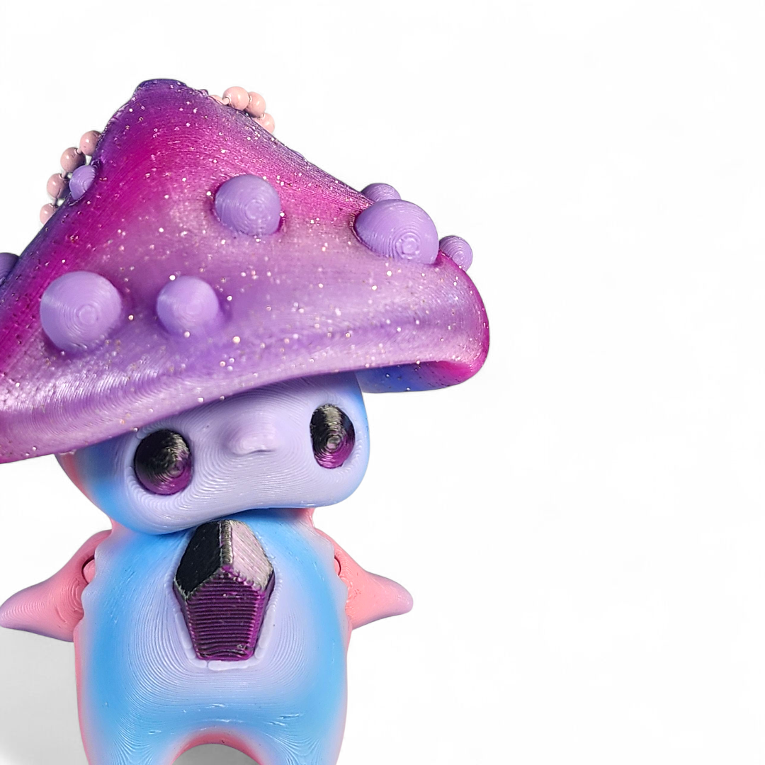 Handmade Glittery Mushroom Pixie Keychain – Purple & Blue Fidget Toy