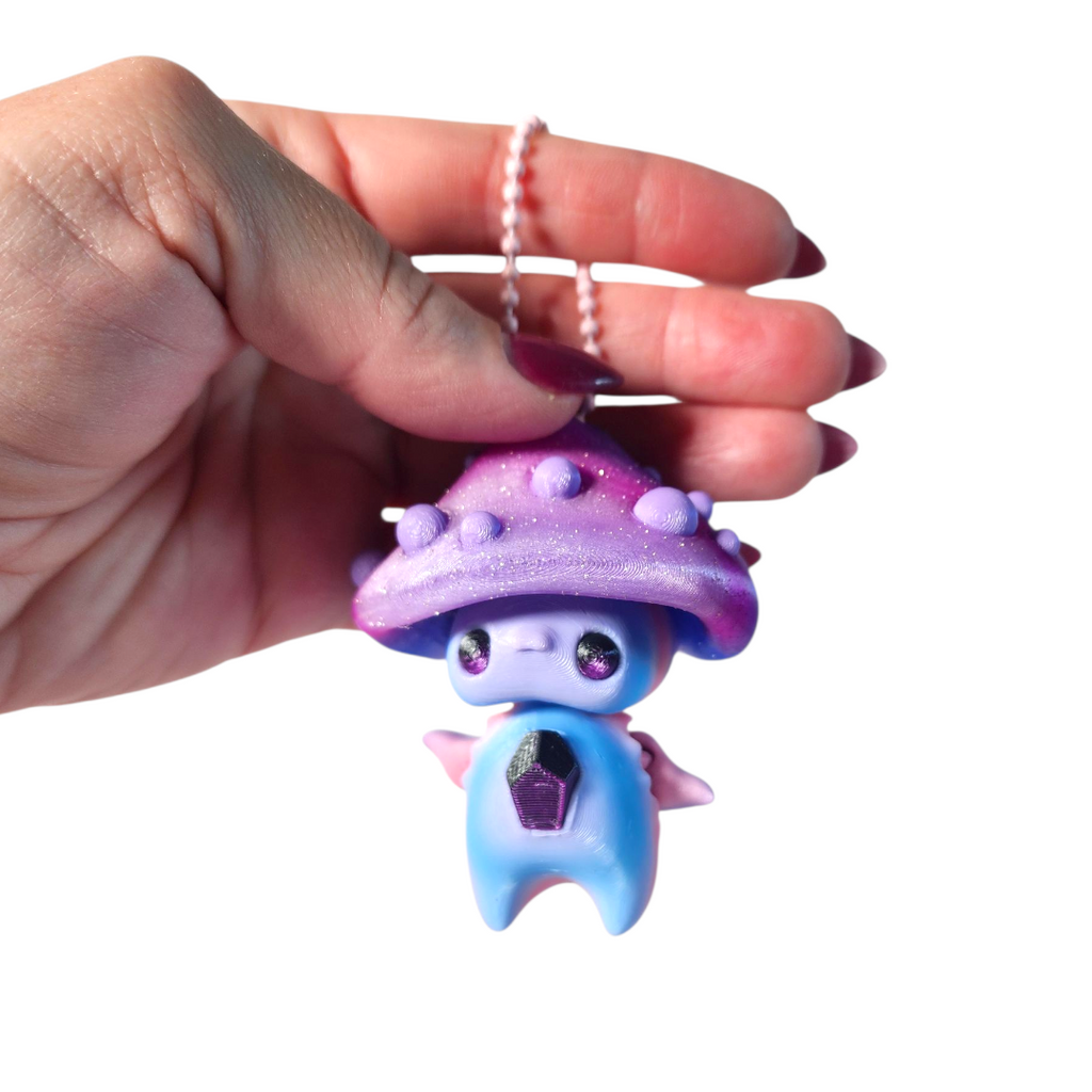 Handmade Glittery Mushroom Pixie Keychain – Purple & Blue Fidget Toy