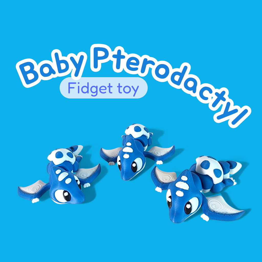 Articulated 3D Printed Baby Pterodactyl Toy: Blue Dino Hatchling
