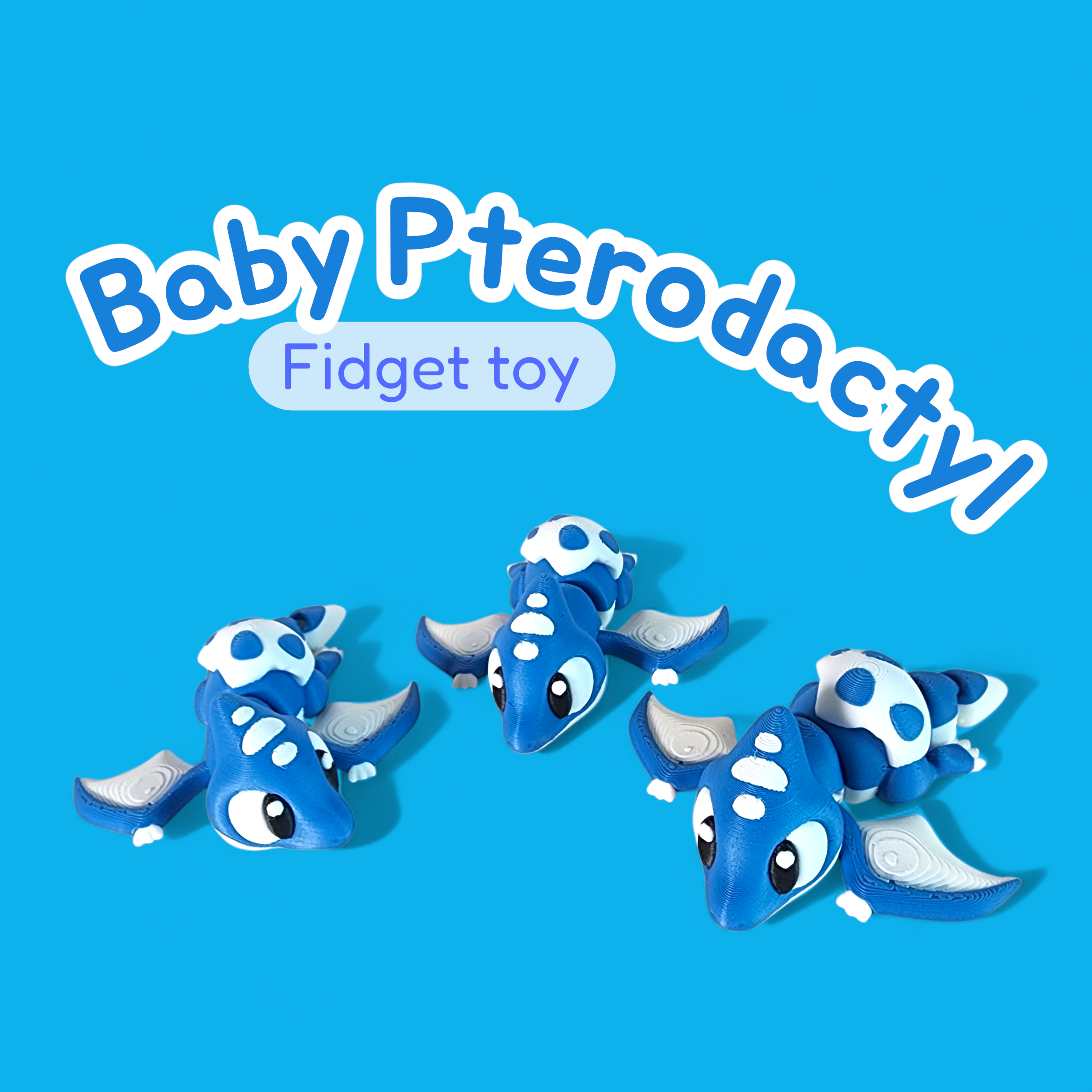 Articulated 3D Printed Baby Pterodactyl Toy: Blue Dino Hatchling