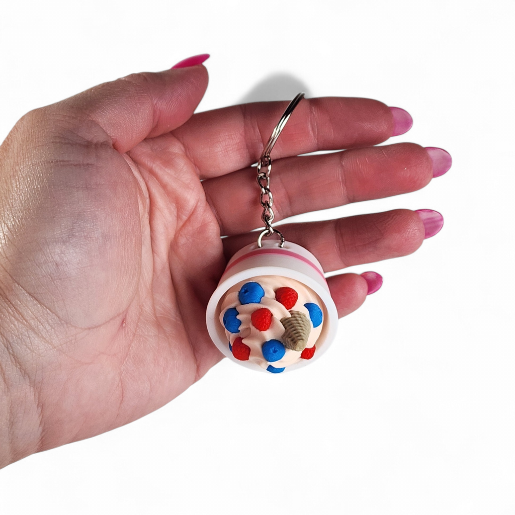 Berry Frozen Yogurt Clicker Keychain – Cute Sensory Fidget Keychain for Stress Relief & Bag Charm