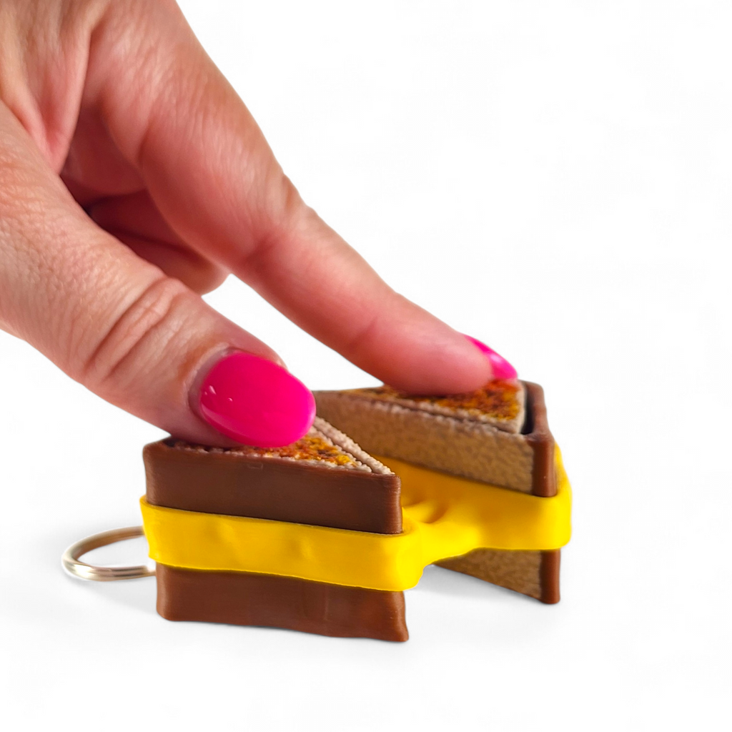 Grilled Cheese Clicker Keychain | Cute Fidget Toy | Sensory Stress Relief | Food Keychain | Kawaii Bag Charm | 3D Printed Mini Gift