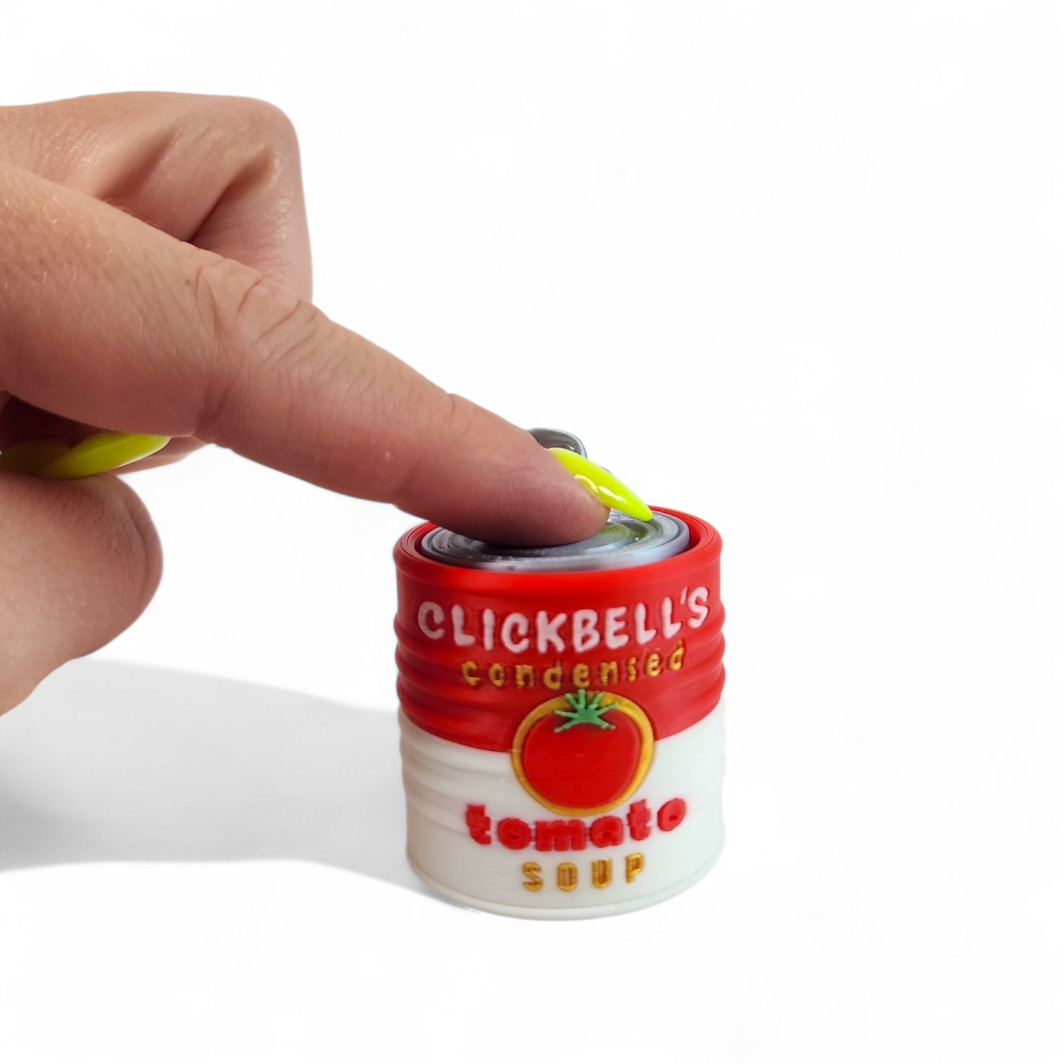 Tomato Soup Clicker Keychain – Cute Mini Food Fidget Toy, Sensory Clicker, Kawaii Keychain Gift
