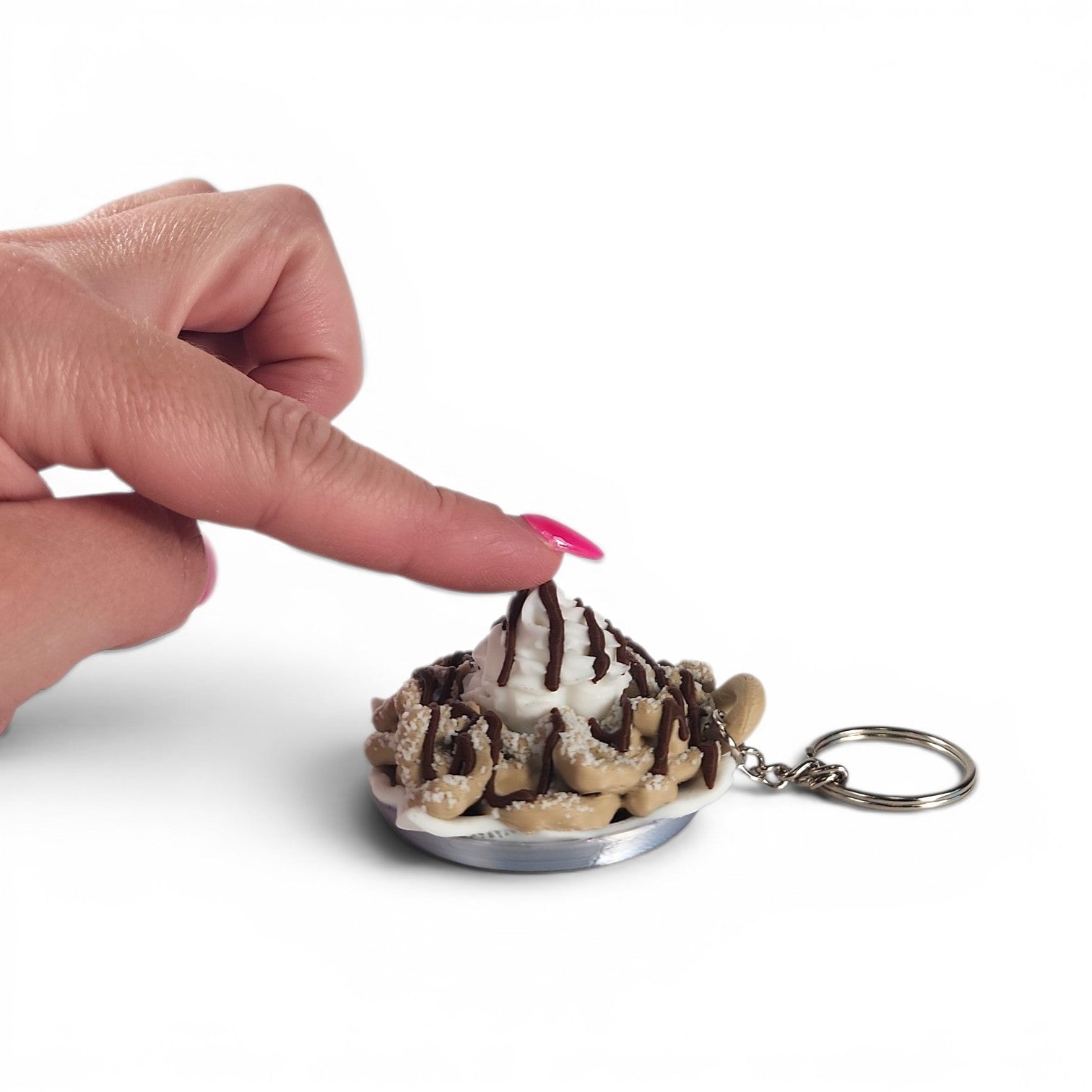 Funnel Cake Clicker Keychain | Cute Dessert Fidget Bag Charm | Whipped Cream Click Toy