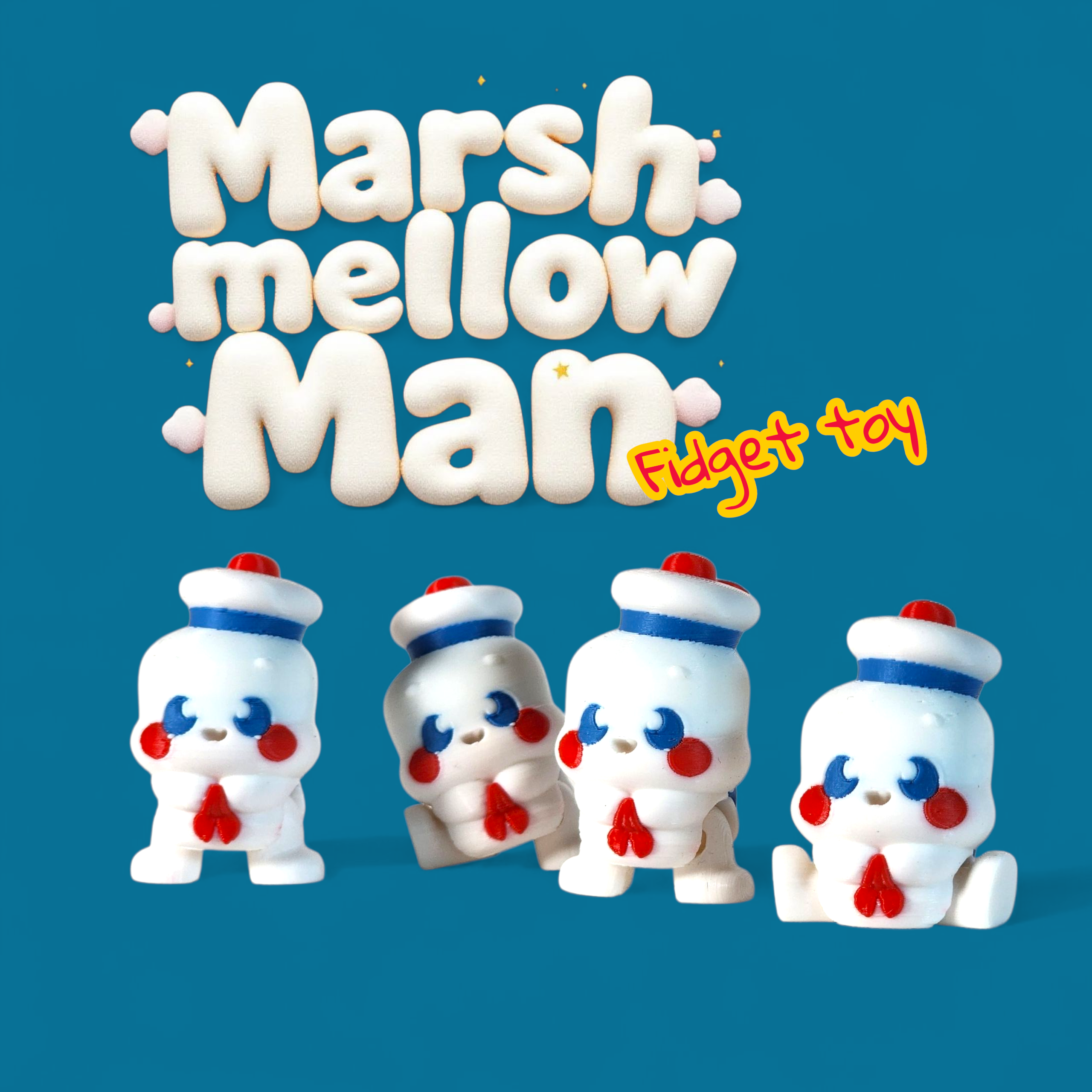 Mini Marshmallow Man Fidget Toy – 3D Printed Ghostbusters-Inspired Collectible | Halloween Vintage Kawaii Figure