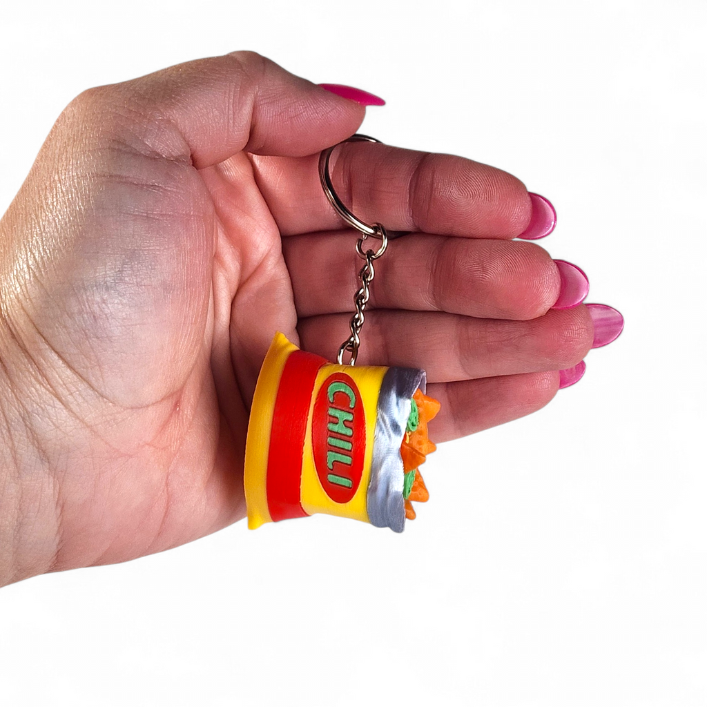 Chili Chips Bag Clicker Keychain | Mini Food Fidget Toy | Sensory Keychain | Cute Miniature Snack Toy | Neurodivergent Friendly Gift