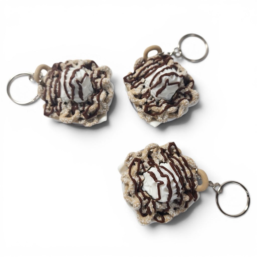 Funnel Cake Clicker Keychain | Cute Dessert Fidget Bag Charm | Whipped Cream Click Toy