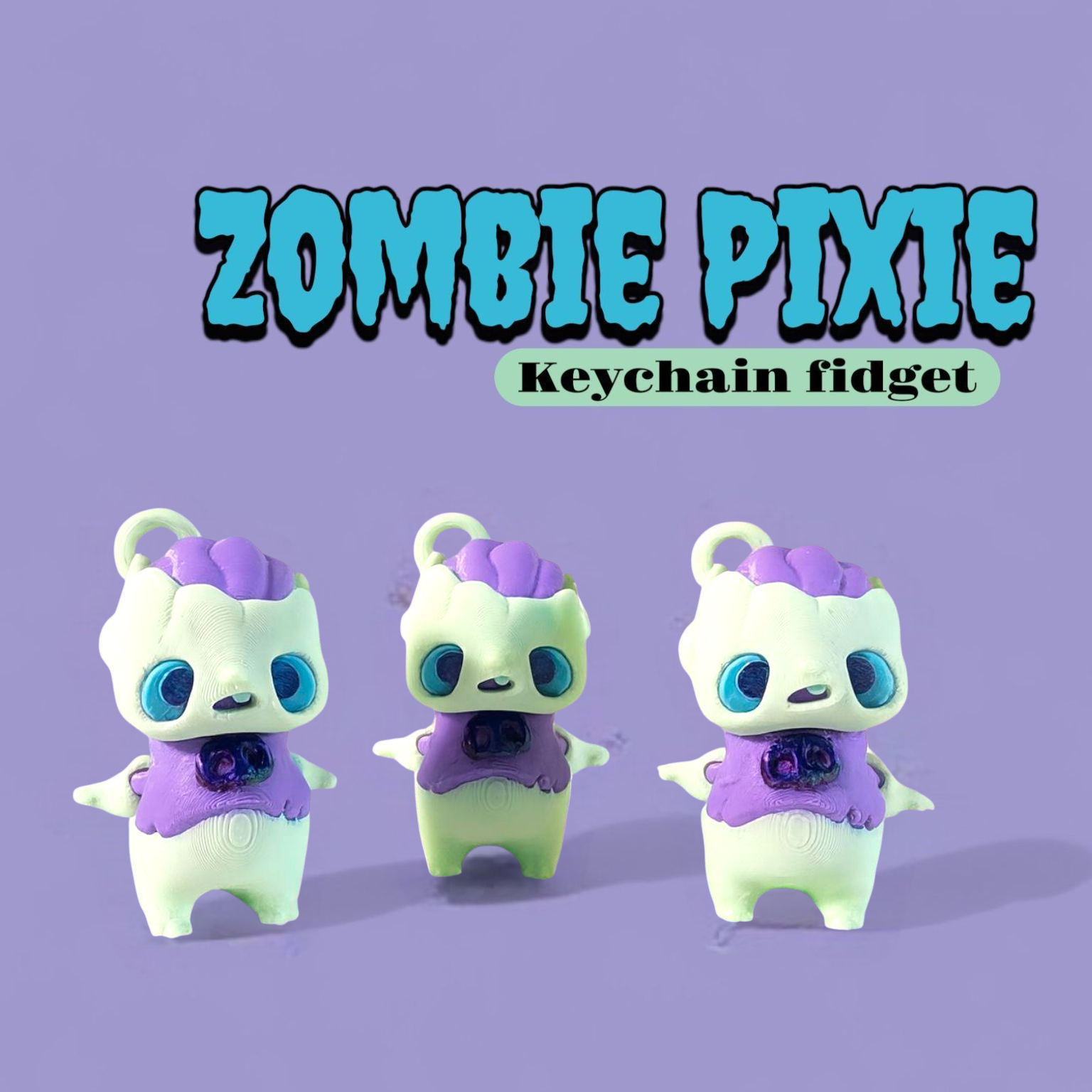 3D Printed Zombie Pixie Keychain – Kawaii Creepy Figurine