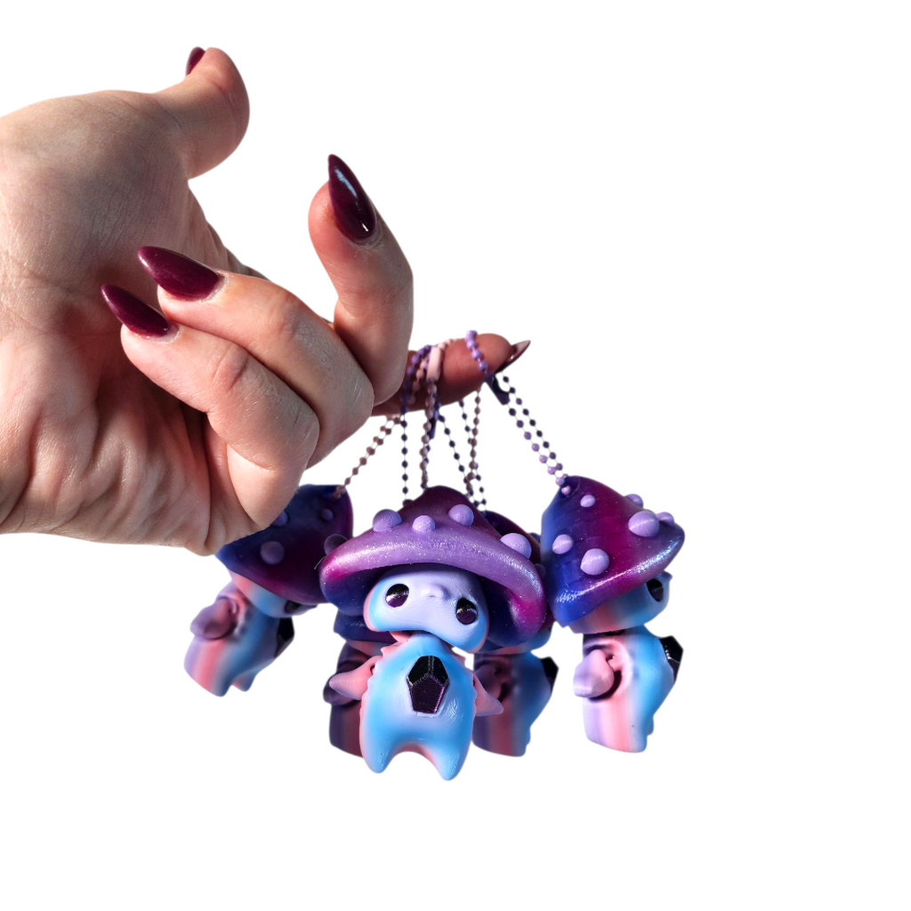 Handmade Glittery Mushroom Pixie Keychain – Purple & Blue Fidget Toy