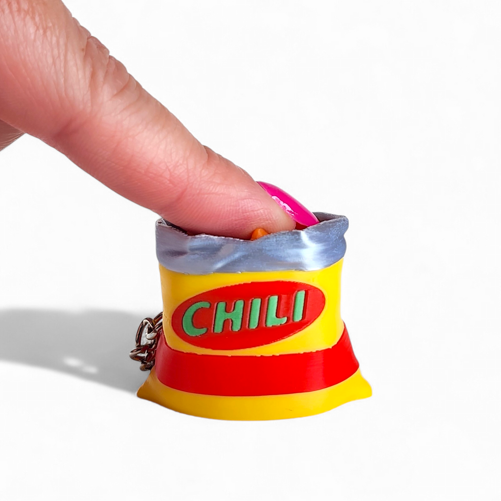Chili Chips Bag Clicker Keychain | Mini Food Fidget Toy | Sensory Keychain | Cute Miniature Snack Toy | Neurodivergent Friendly Gift
