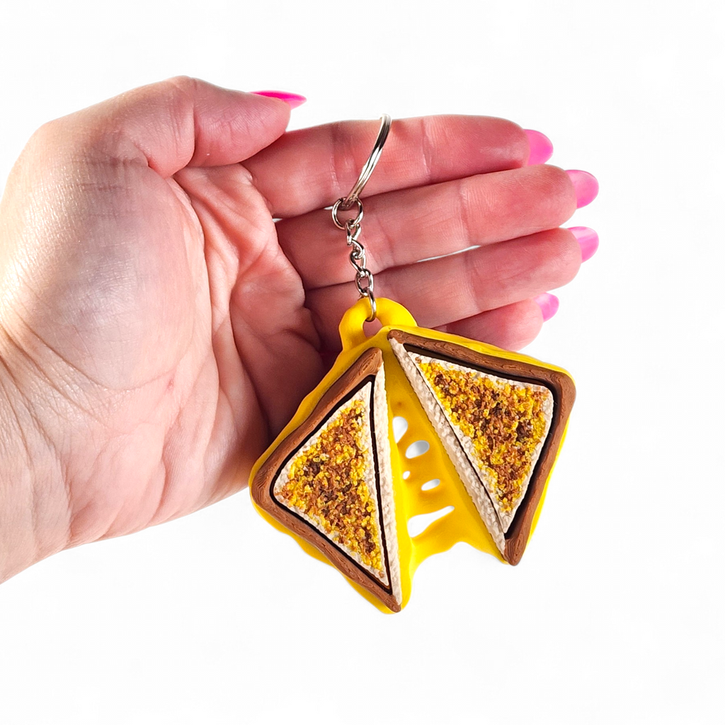 Grilled Cheese Clicker Keychain | Cute Fidget Toy | Sensory Stress Relief | Food Keychain | Kawaii Bag Charm | 3D Printed Mini Gift
