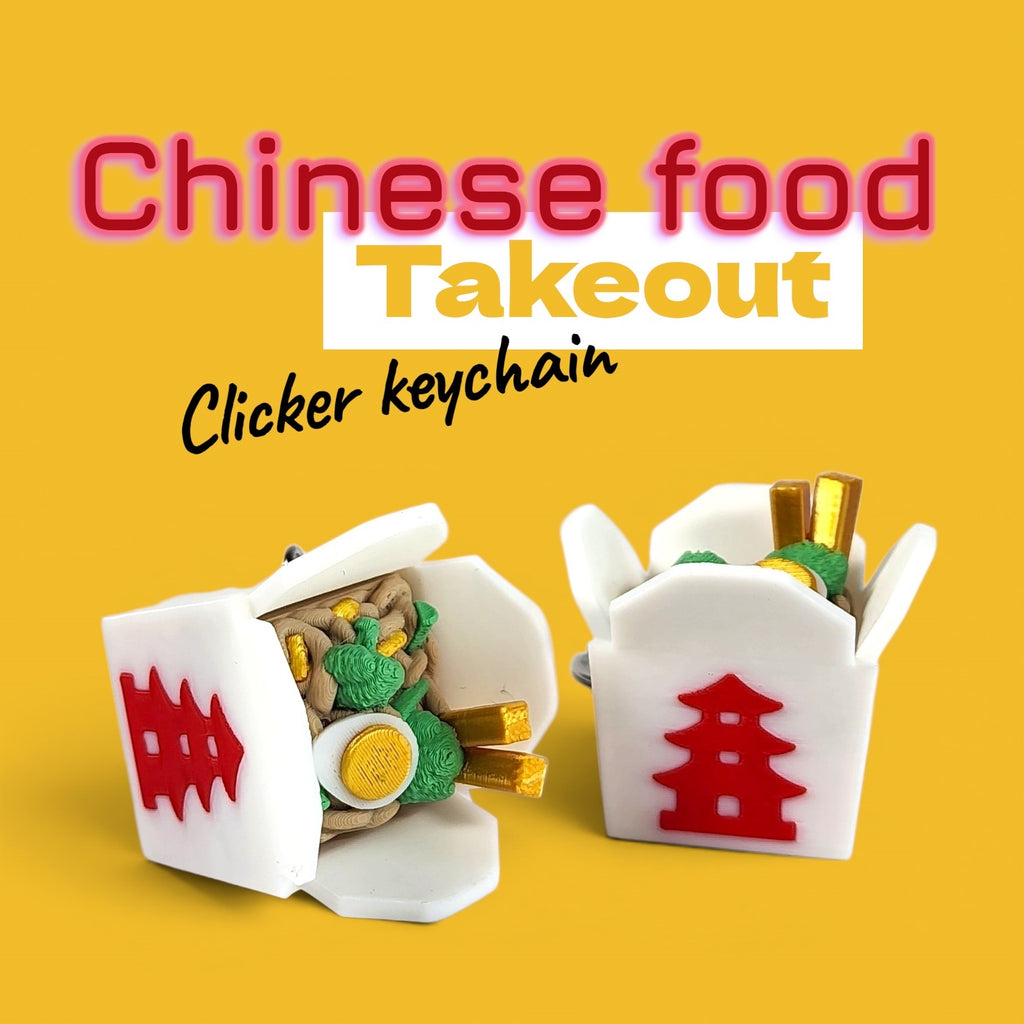 Chinese Takeout Clicker Keychain | Cute Food Fidget Toy | Bag Charm | Sensory Keychain