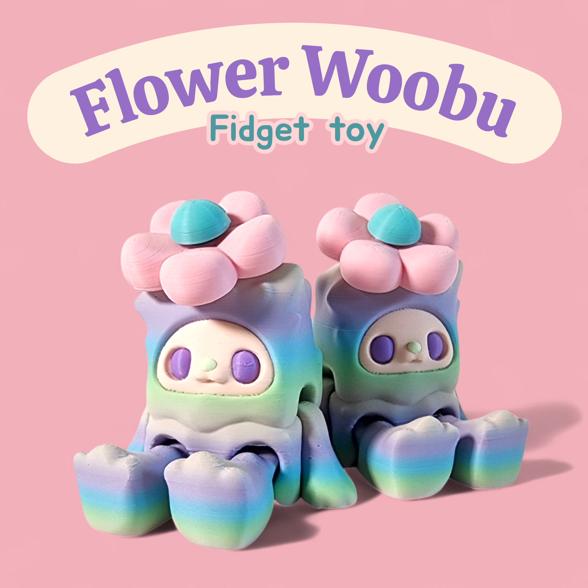 Flower Woobu Fidget Toy: 3D Printed Kawaii Desk Companion