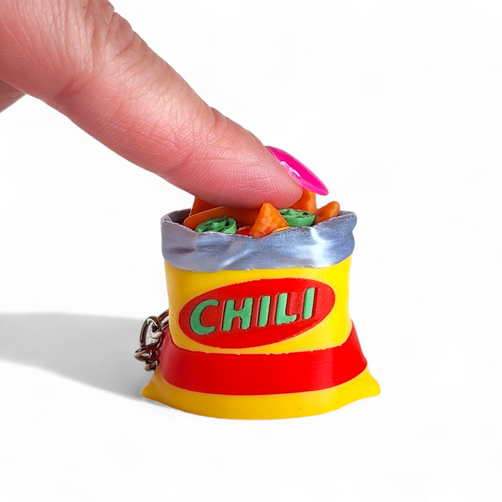 Chili Chips Bag Clicker Keychain | Mini Food Fidget Toy | Sensory Keychain | Cute Miniature Snack Toy | Neurodivergent Friendly Gift