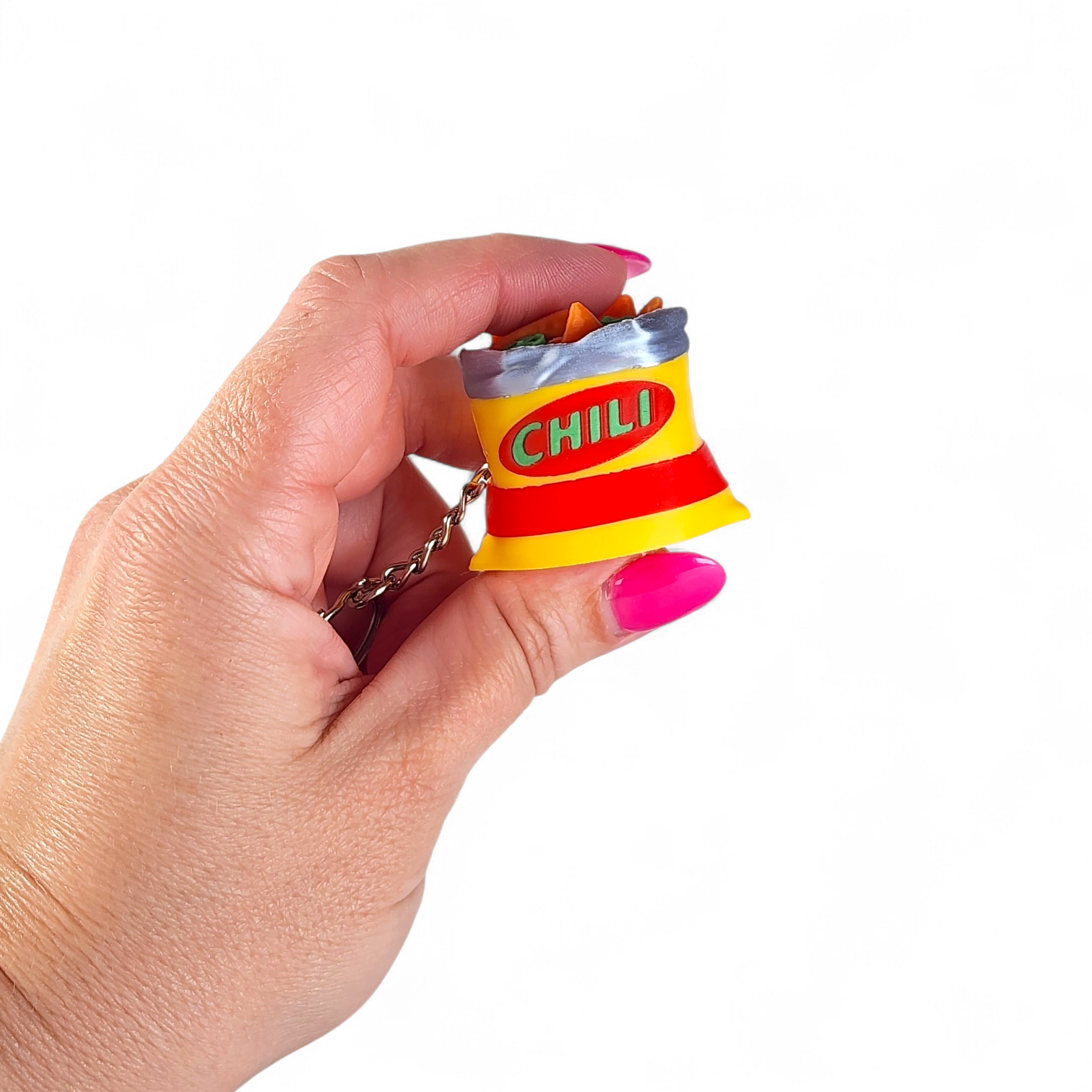 Chili Chips Bag Clicker Keychain | Mini Food Fidget Toy | Sensory Keychain | Cute Miniature Snack Toy | Neurodivergent Friendly Gift