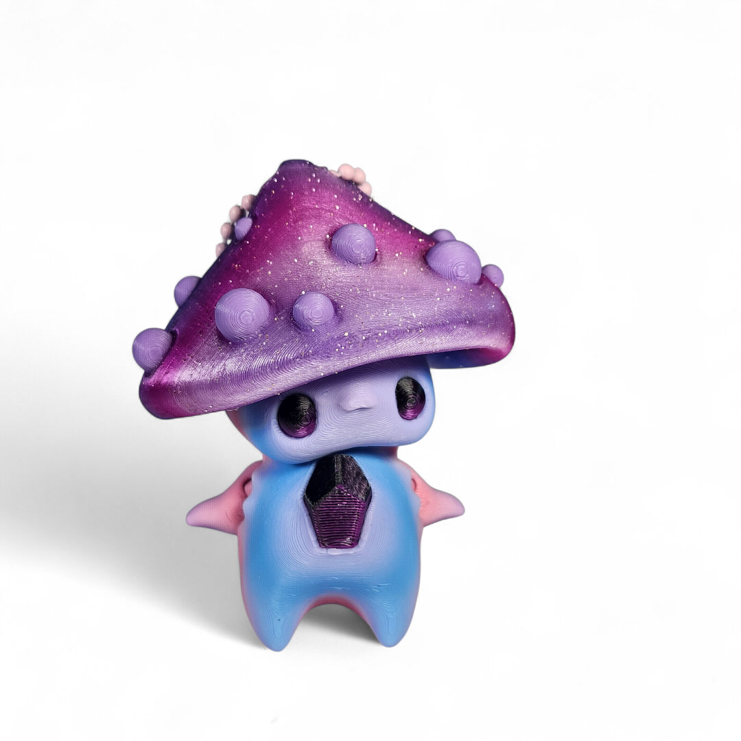 Handmade Glittery Mushroom Pixie Keychain – Purple & Blue Fidget Toy