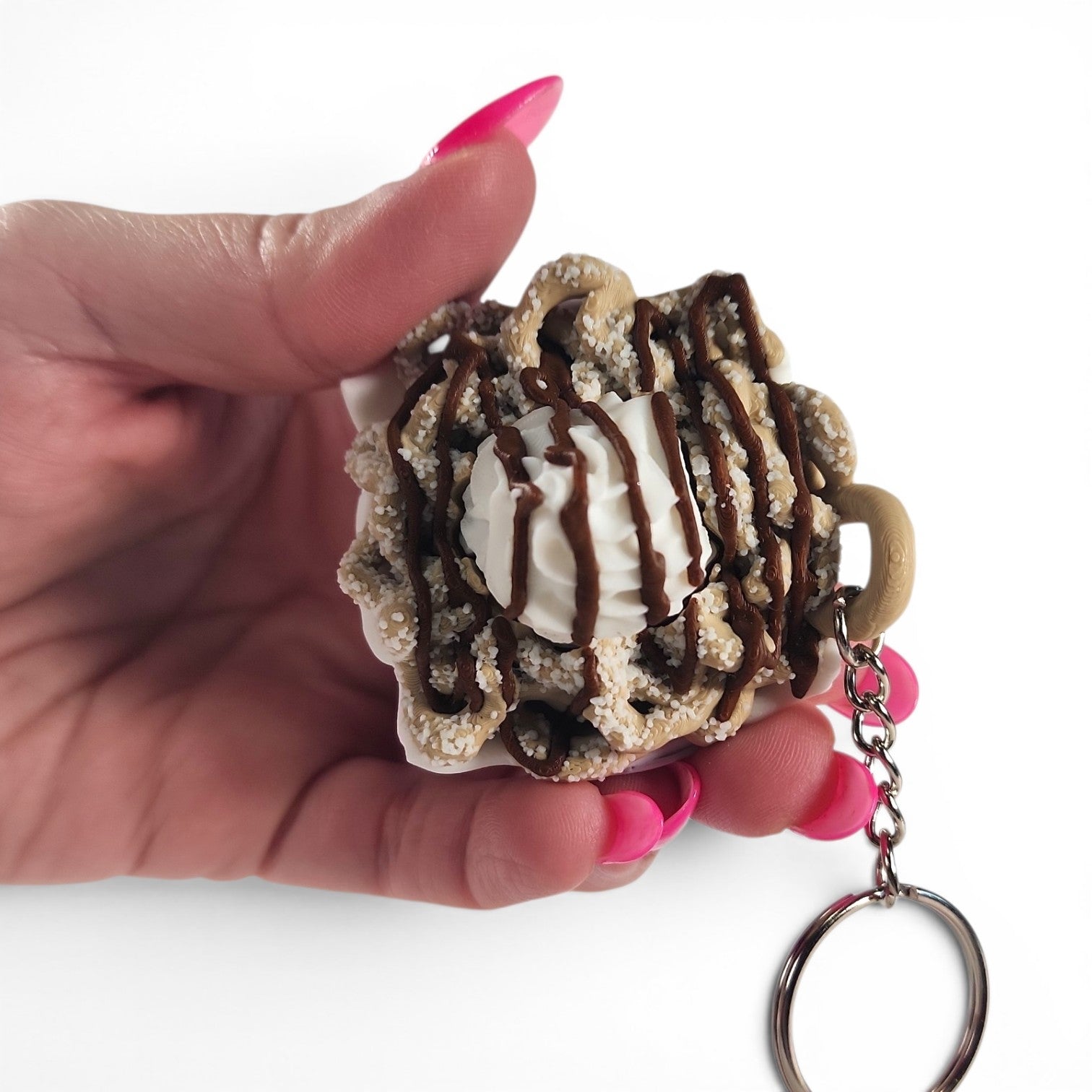 Funnel Cake Clicker Keychain | Cute Dessert Fidget Bag Charm | Whipped Cream Click Toy