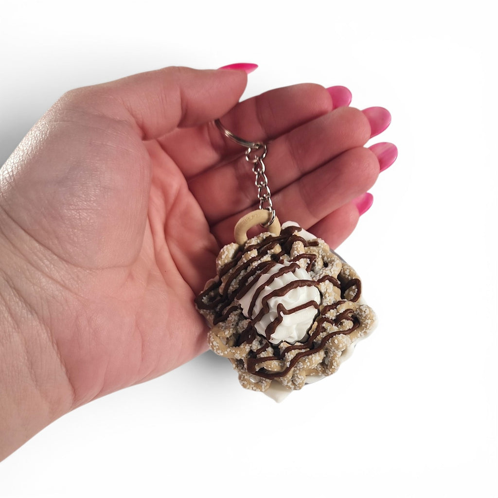 Funnel Cake Clicker Keychain | Cute Dessert Fidget Bag Charm | Whipped Cream Click Toy