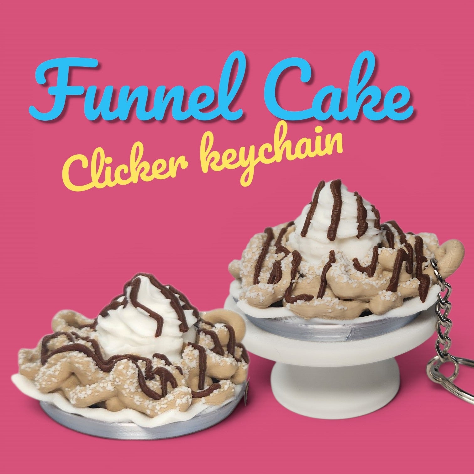Funnel Cake Clicker Keychain | Cute Dessert Fidget Bag Charm | Whipped Cream Click Toy